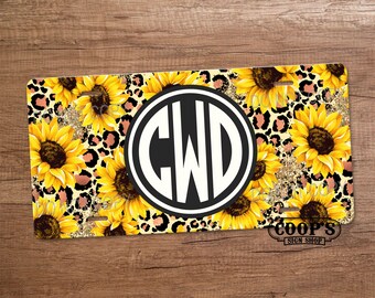 Leopard Spots with Sunflowers License Plate - Animal Print Car Tag - Vehicle Accessories - Vanity Plate