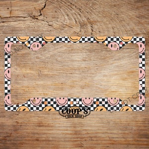 Checkered Smilies License Plate Frame - Car Accessories - Auto Tag Frame