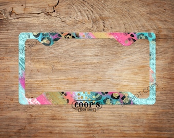 Teal with Gold Glitter Leopard License Plate Frame - Trendy Car Accessories