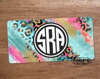 Teal with Gold Glitter Leopard Monogram License Plate - Personalized Car Tag - Monogram License Plate - Custom Gift - Pretty Car Tag