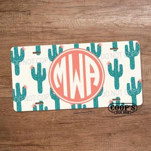 Cactus Monogram License Plate - Personalized Car Tag - Monogram License Plate - Gift for Friend - Custom Gift - Cute Tag - Monogrammed Tag