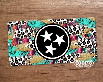 Serape and Cheetah TriStar License Plate - Tri Star Tennessee - License Plate - Car Accessories - Vanity Plate for Front of Car - Pretty Tag
