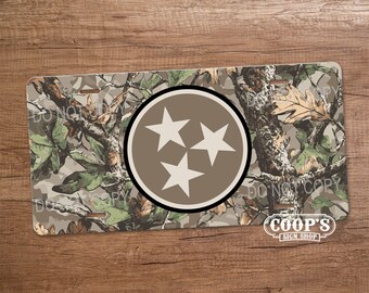 Camo TriStar License Plate - Tri Star Tennessee - Hunter Car Accessories - Vanity Plate for Front of Truck