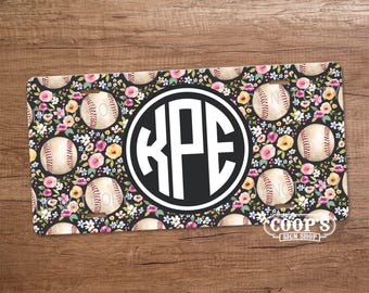 Baseball Florals Monogram License Plate - Personalized Car Tag - Monogram License Plate - Car Accessories - Pretty Car Tag