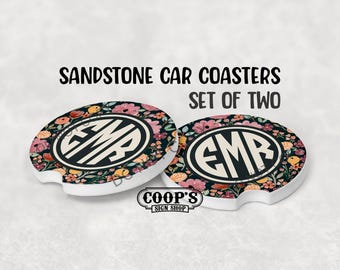 Pretty Painted Florals Car Coasters – Personalized Set of 2