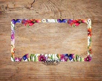 Wildflower Drops License Plate Frame - Pretty Auto Tag Frame - Car Decor