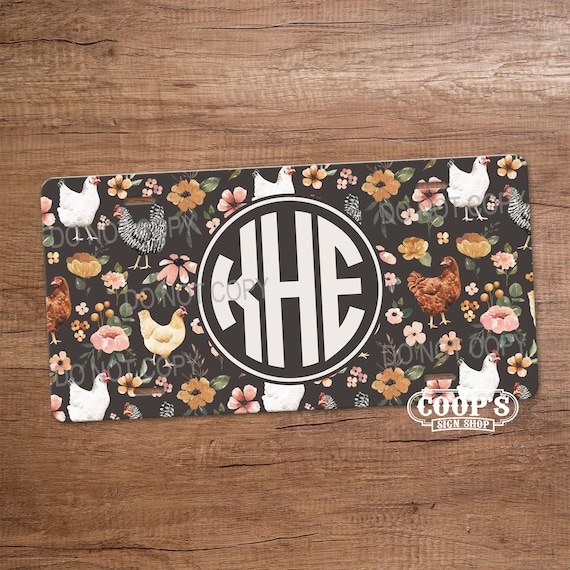 Chicken License Plates Chicken Floral Monogram License Plate Personalized Car Tag Car  Accessories Chicken Mama