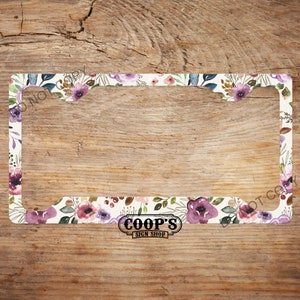 Boho Purple Flowers License Plate Frame - Matches Personalized Plate In Our Shop - Car Accessories - License Plate Cover - Auto Tag Frame