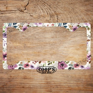 Boho Purple Flowers License Plate Frame - Matches Personalized Plate In Our Shop - Car Accessories - License Plate Cover - Auto Tag Frame