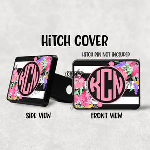Flowers and Stripes Monogram Hitch Cover - Personalized Hitch Cover -  Custom Hitch Cover - Cute Hitch Plug -  SUV - Truck - New Driver Gift