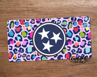 Rainbow Leopard TriStar License Plate - Tri Star Tennessee - Car Accessories - Vanity Plate for Front of Car - Pretty Tag