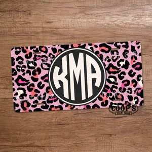 Pink Cheetah Print Monogram License Plate - Personalized Car Tag - Monogram License Plate - Car Accessories - Custom Gift - Pretty Car Tag