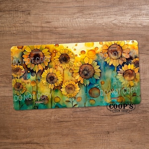 Sunflower Drops License Plate - Alcohol Ink - Car Accessories - Vanity Plate for Front of Car - Colorful - Yellow - Sunflower Vehicle Tag