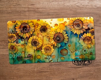 Sunflower Drops License Plate - Alcohol Ink - Car Accessories - Vanity Plate for Front of Car - Colorful - Yellow - Sunflower Vehicle Tag