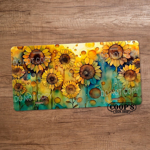 Sunflower Drops License Plate - Alcohol Ink - Car Accessories - Vanity Plate for Front of Car - Colorful - Yellow - Sunflower Vehicle Tag