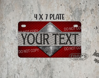 Diamond Plate Print 4x7 Personalized License Plate  - Tag for Golf Cart, Side by Side, SXS, Bike, ATV