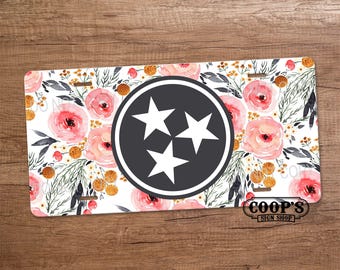 Peachy Pink Blooms TriStar License Plate - Tri Star Tennessee - Car Accessories
