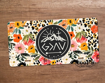 God Is Greater Than - Wildflower Leopard Floral License Plate