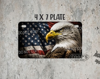 Patriotic Eagle 4x7 License Plate - Tag for Golf Cart, Side by Side, SXS, Bike - Red White and Blue  - ATV - Golf Cart Accessories
