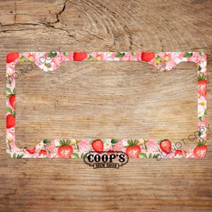 Strawberry Blossoms License Plate Frame - Matches Personalized Plate In Our Shop - Car Accessories - Car Plate Frame - Auto Tag Frame