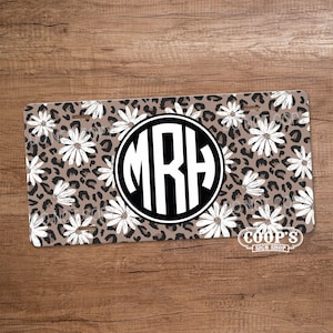 Leopard Spots with White Flowers License Plate - Leopard Print Car Tag - License Plate - Vehicle Accessories - Vanity Plate  - Monogram Gift