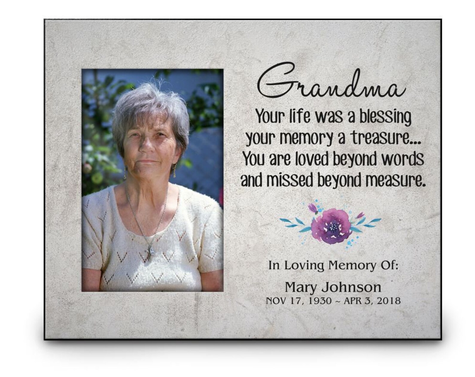 Grandma Memorial Picture Frame Includes Personalization Etsy