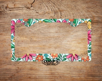 Bright Color Floral License Plate Frame - Car Accessories - Auto Tag Frame