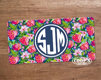 Personalized Strawberry License Plate - Painted Strawberry Fields - Custom Monogram Vanity Tag