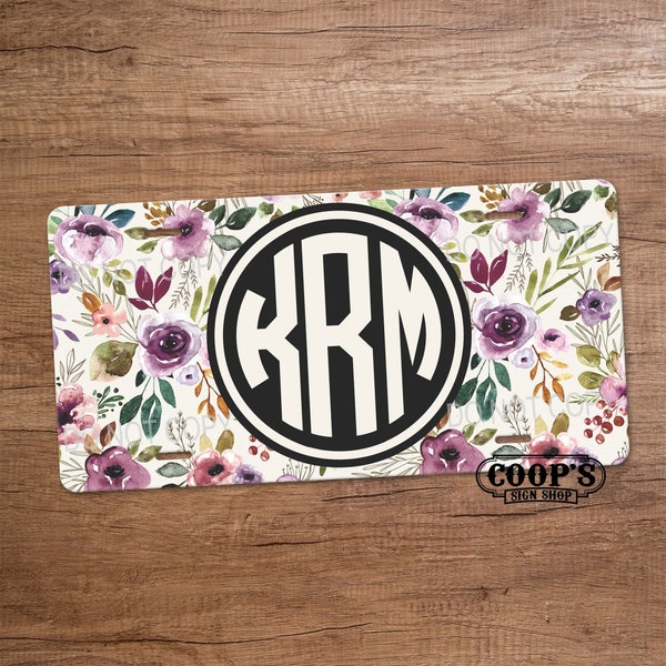 Purple Boho Flower Monogram License Plate - Personalized Car Tag - Vanity License Plate - Car Accessories - Custom Gift - Pretty Front Tag