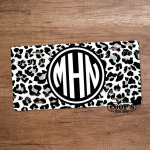 Cheetah Spots License Plate - White Black and Gray Car Tag - License Plate - Car Accessories - Vanity Plate for Front of Car - Monogram Gift