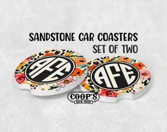 Wildflower Leopard Floral Car Coasters – Personalized Set of 2