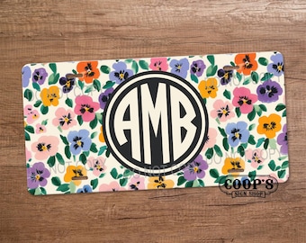 Pansy Pop Monogram License Plate - Personalized Car Tag
