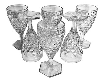 Vintage Fostoria Americana Clear Glass Diamond Pattern, 7" Wine Goblets, Water Glasses; Sold Separately