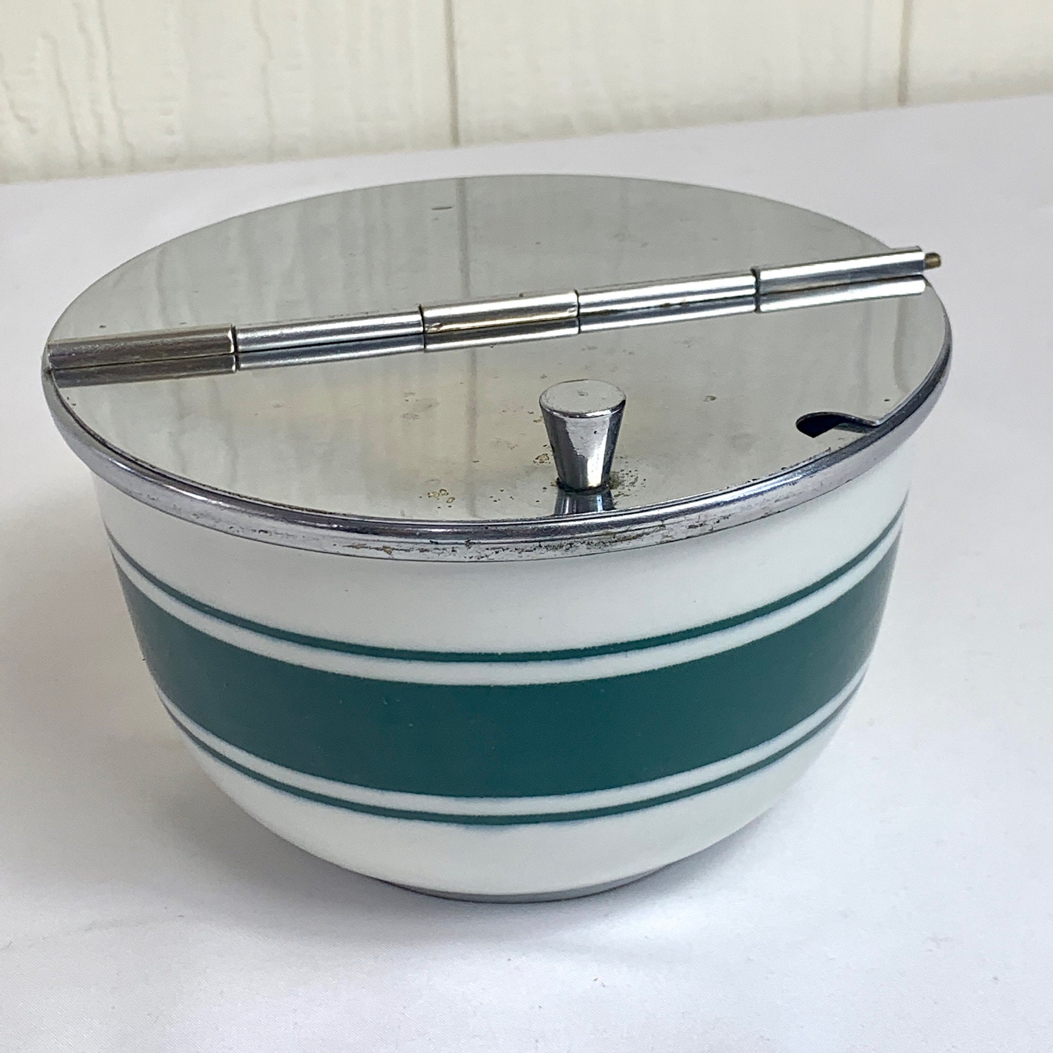 Vintage Medco Sugar Bowl with Metal Flip Top White with Green Etsy