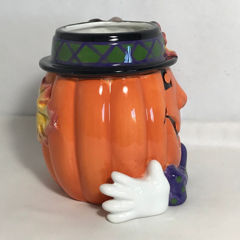 Fitz and Floyd Halloween Derby Pumpkin Cup Mug Fall Decor NIOB