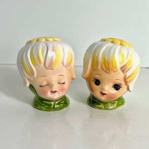 Vintage Lefton Thumbelina and Honeybun Salt & Pepper Shakers; Figural Anthropomorphic Sunflower Ceramic Shakers; Kitschy Decor