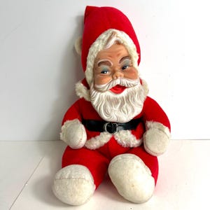 Vintage 50s 60s Rushton Plush Stuffed Santa Claus, Rubber Face, Creepy Santa, Happy Santa; 14&quot;