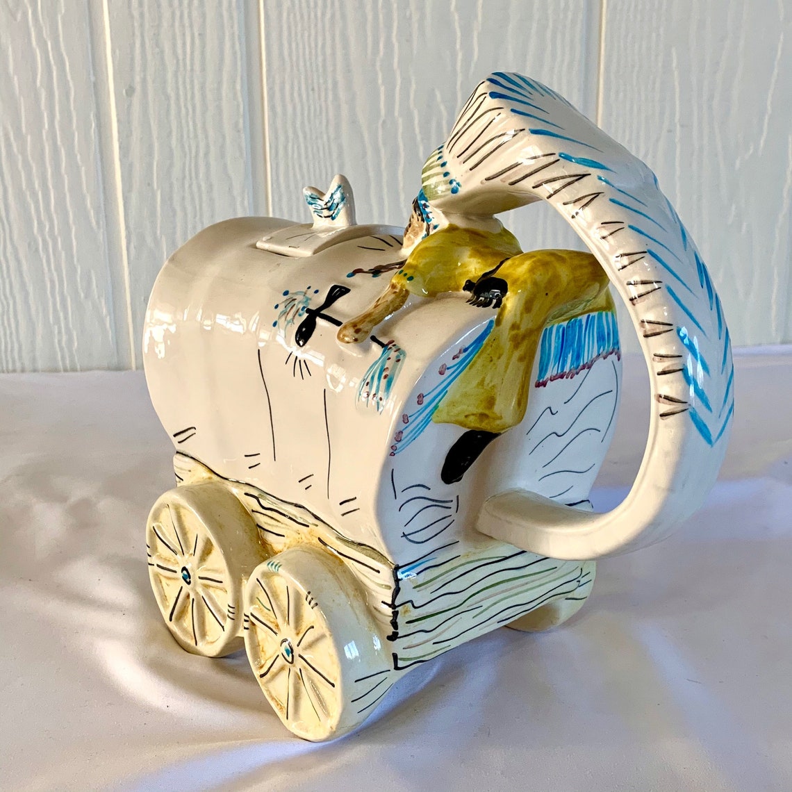 Vintage Western Cowboy Covered Wagon Teapot Native American | Etsy