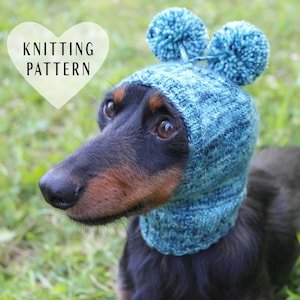 KNITTING PATTERN, Small Dog Hat, Doxie Hat, Miniature Dachshund Clothes, Dog Fashion, Silly Dog Hat, Knitted Pet Hat, Malabrigo Yarn, Pompom