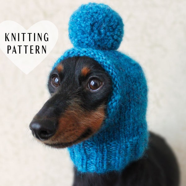 KNITTING PATTERN, Pom-Pom Dog Hat, Mini Dachshund Dog Hat, Small Dog Hat, Quick Knit, Knitted Dog Hat, Knit Dog Hat, Little Dog Hat, Pet Hat