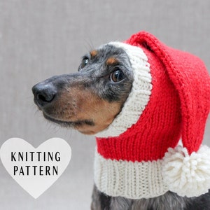 KNITTING PATTERN, Dog Santa Christmas Hat, Holiday Dog Hat, Santa Dog Hat, Dog Clothes, Dachshund Clothes Gifts, Dog Lover Gift, Pets image 1