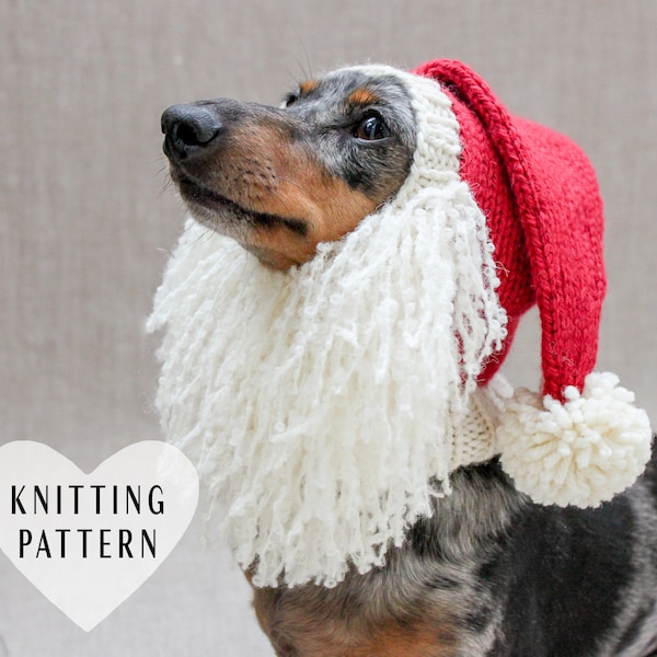 KNITTING PATTERN, Dog Santa Beard Costume, Mini Dachshund Santa Hat, Santa Dog Costume With Beard, Dog Clothes, Christmas Dog Santa Costume