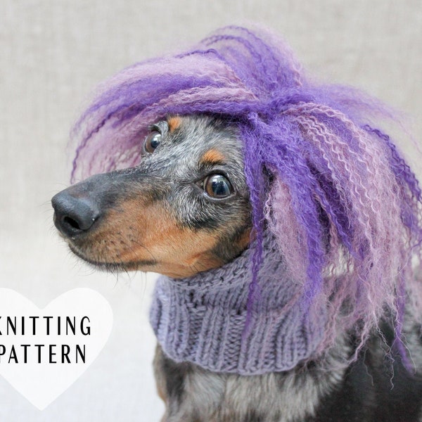 KNITTING PATTERN, Dog Wig, Dog Hat, Dog Wigs, Yard Dog Wig, DIY Dog Wig, Knitted Dog Wig, Small Dog Wig, Purple Dog Wig, Troll Wig, Funny
