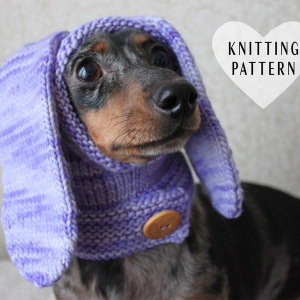 KNITTING PATTERN, Dog Hat, Rabbit Hood, Mini Dachshund Hat, Pet Clothes, Little Dog, Dogs, Bunny Ears, Dog Hood, Knitted Hood, Dog Sweater