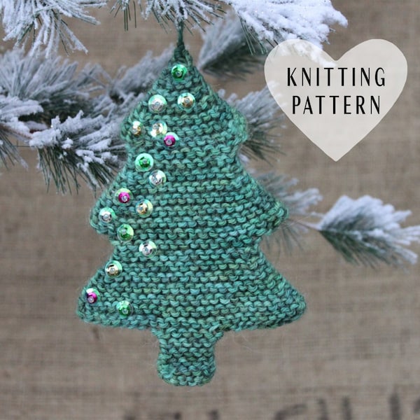 KNITTING PATTERN, Knitted Christmas Tree Ornament, Knit, hanging ornament, DIY project, garter stitch, holiday, tree, knitting project