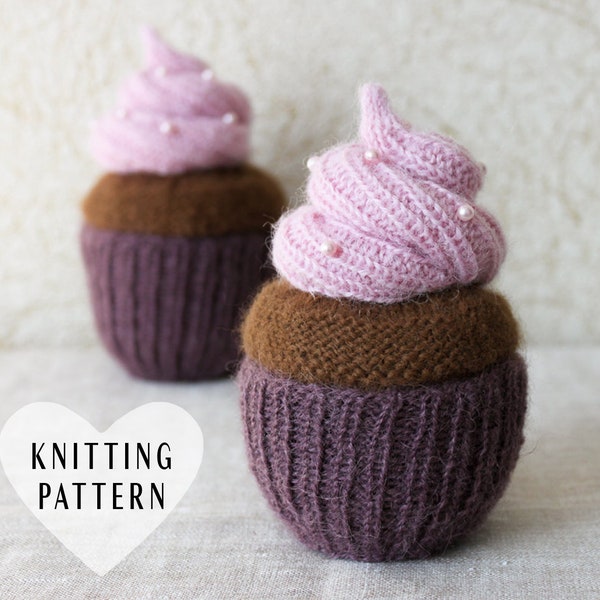 KNITTING PATTERN, Knitted Cupcake, Play Food, Pretend Food, Baby Gift, Cupcake Decoration, Ornament, Pincushion, Knitted Dessert, Small Gift