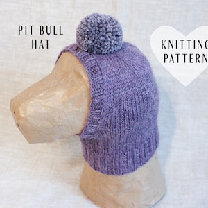 KNITTING PATTERN, Pit Bull Dog Hat, Pit Bull Pom-Pom Hat, Dog Clothes, Dog Gift, Pet Owner Gift, Dog Lover Gift, Purple, Cute Dog Hat, Dogs