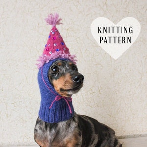 KNITTING PATTERN, Dachshund Dog Birthday Hat, Small Dog Birthday Hat, Birthday Hat, Dog Party Hat, Party Hat For Dogs, Dog Birthday Costume