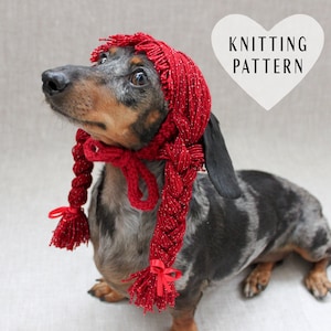 KNITTING PATTERN, Dog Yarn Wig, Braided Dog Wig, Dog Hair, Raggedy Ann Wig, Dog Costume, Red Hair Wig, Dog Wig, Braided Wig, Dog Hat, Wigs