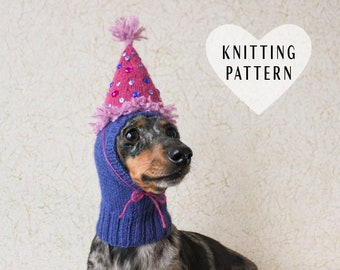 KNITTING PATTERN, Dachshund Dog Birthday Hat, Small Dog Birthday Hat, Birthday Hat, Dog Party Hat, Party Hat For Dogs, Dog Birthday Costume